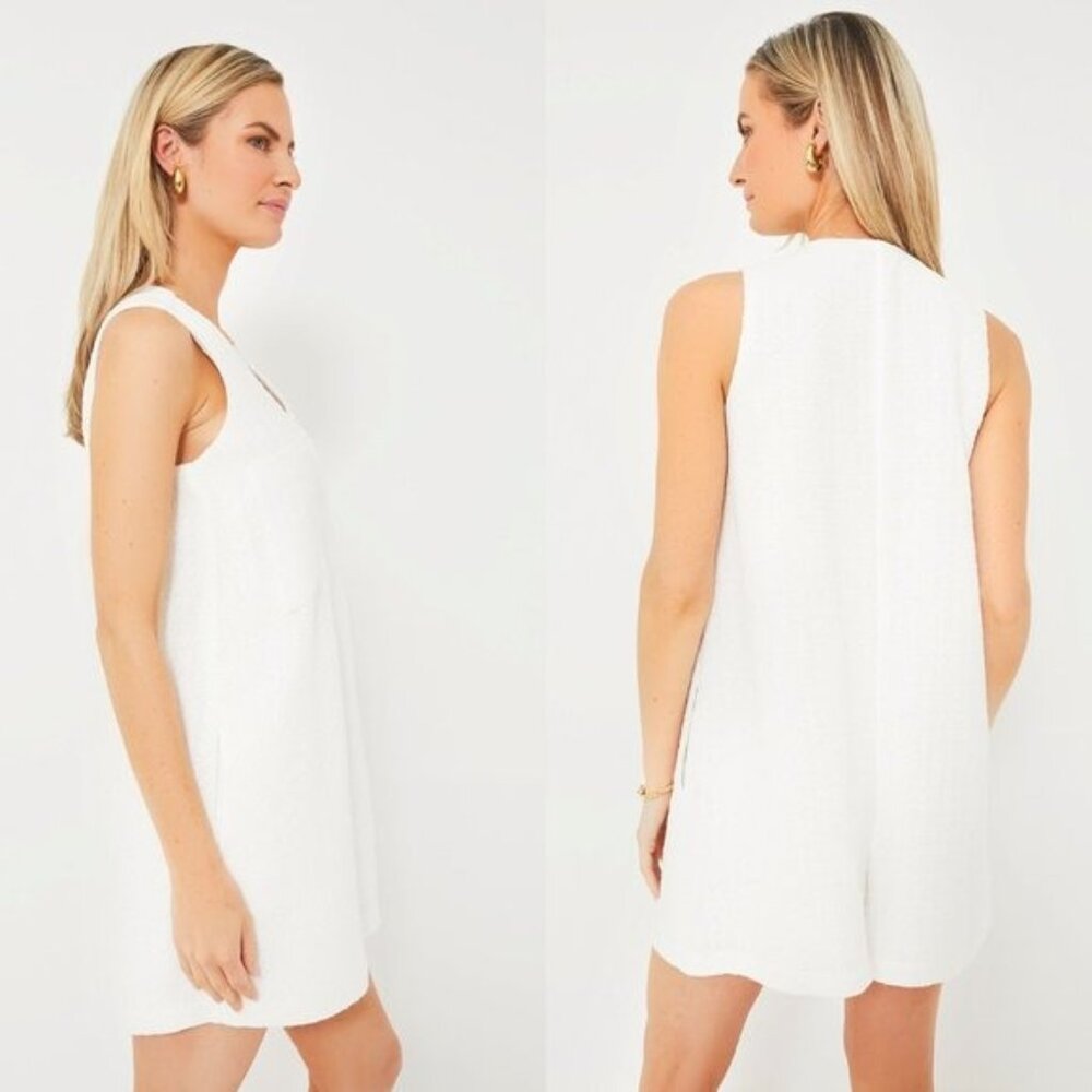 Tuckernuck NEW White Textured Tweed V Neck Myla Minimalist Romper - Picture 3 of 10